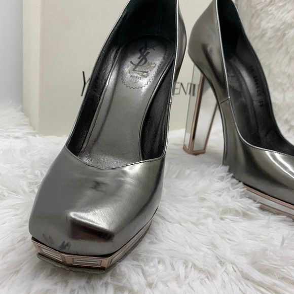 Yves Saint Laurent Mirror Pumps YSL Heels Silver Pewter Vintage mirrored vtg 8.5 - Picture 6 of 14